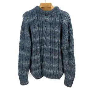 Chamula hand-knit Fisherman crewneck in blue grey mix wool