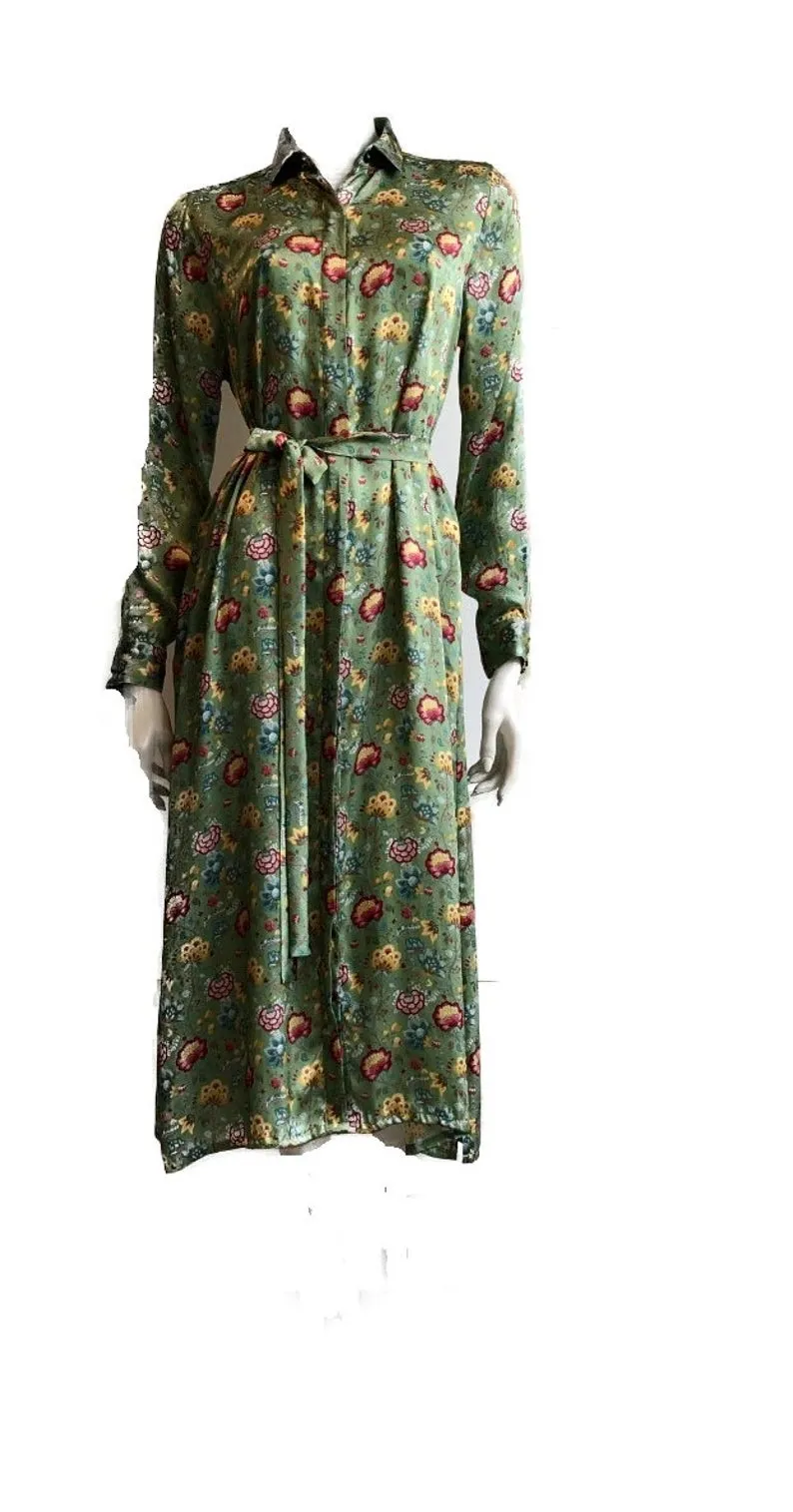 100% Italian Silk Satin Stretch/charmeuse silk Oriental Delicate Floral Print Shirtdress/Coat UK Size 8-12 by I LOVE LOLA London