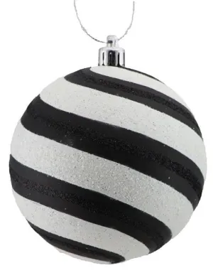 100mm Glitter Stripe Ball Ornament: Black/White