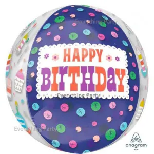 16" Orbz Happy Birthday Cake Balloon