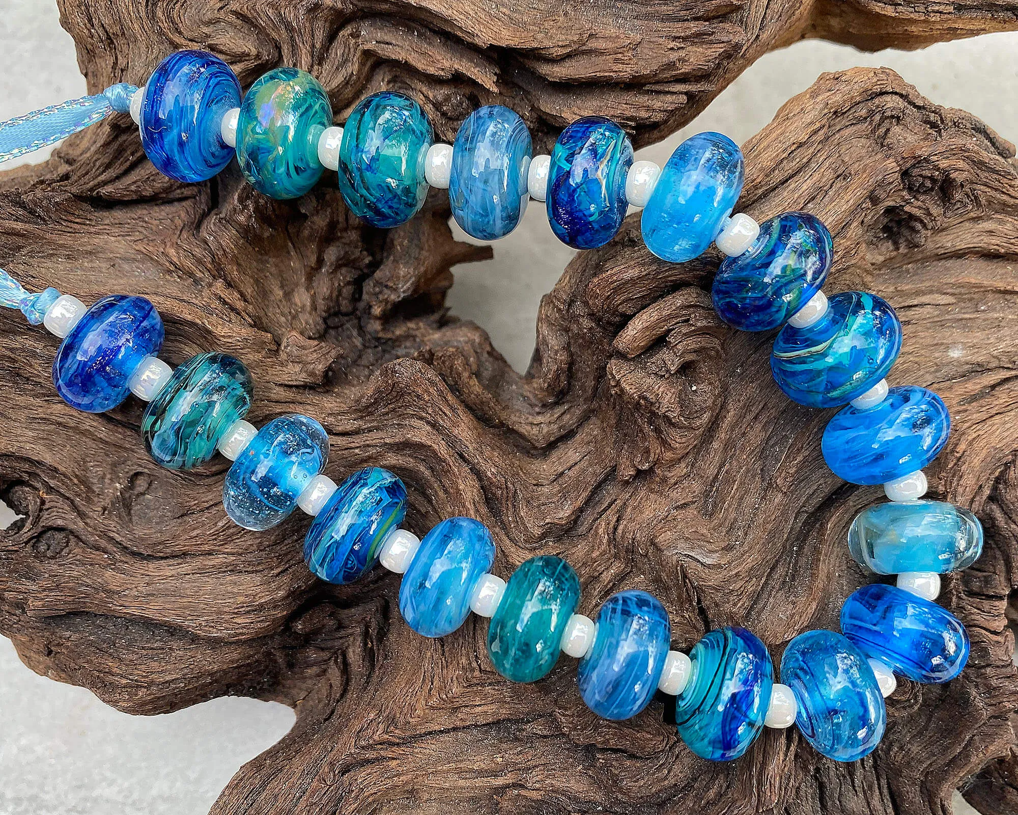 20 Vibrant Blue Ocean Lampwork Beads Set SRA