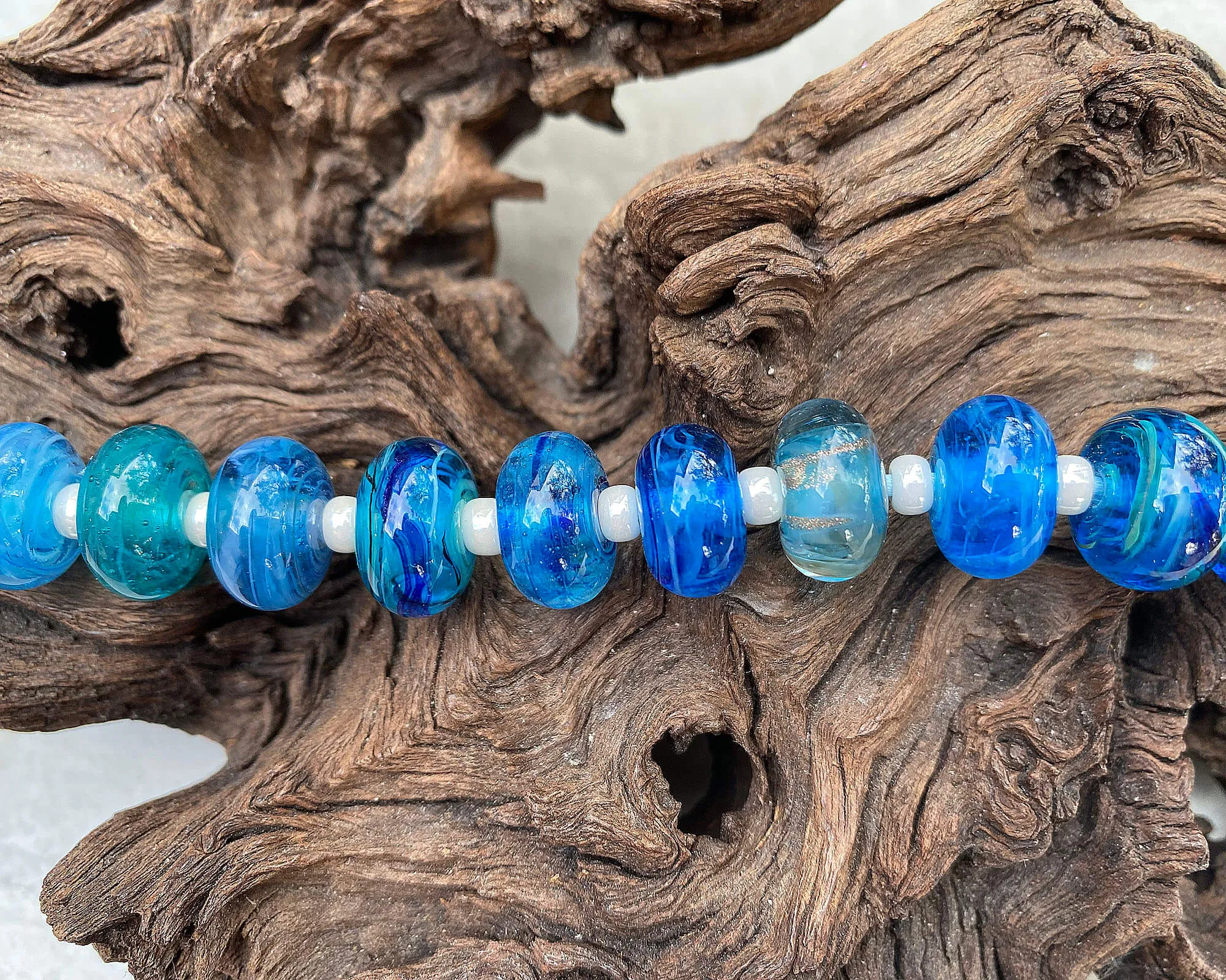 20 Vibrant Blue Ocean Lampwork Beads Set SRA