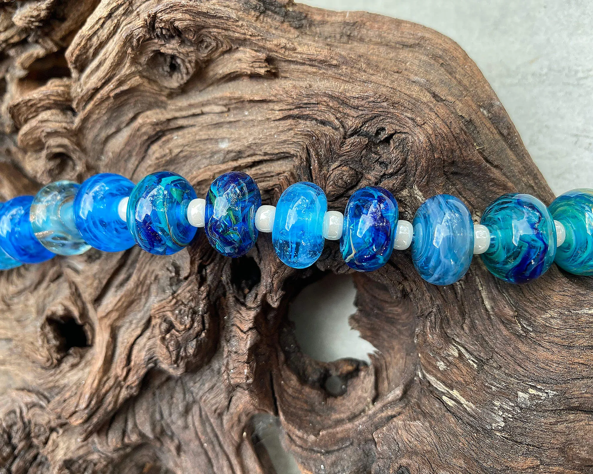 20 Vibrant Blue Ocean Lampwork Beads Set SRA