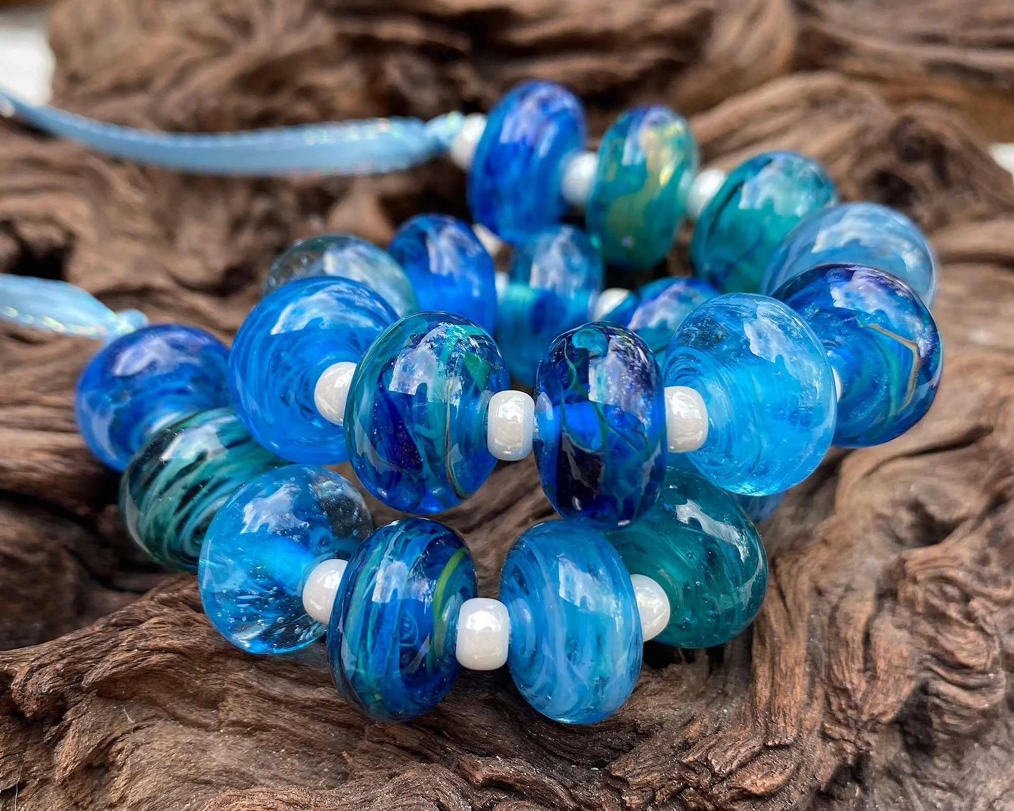 20 Vibrant Blue Ocean Lampwork Beads Set SRA