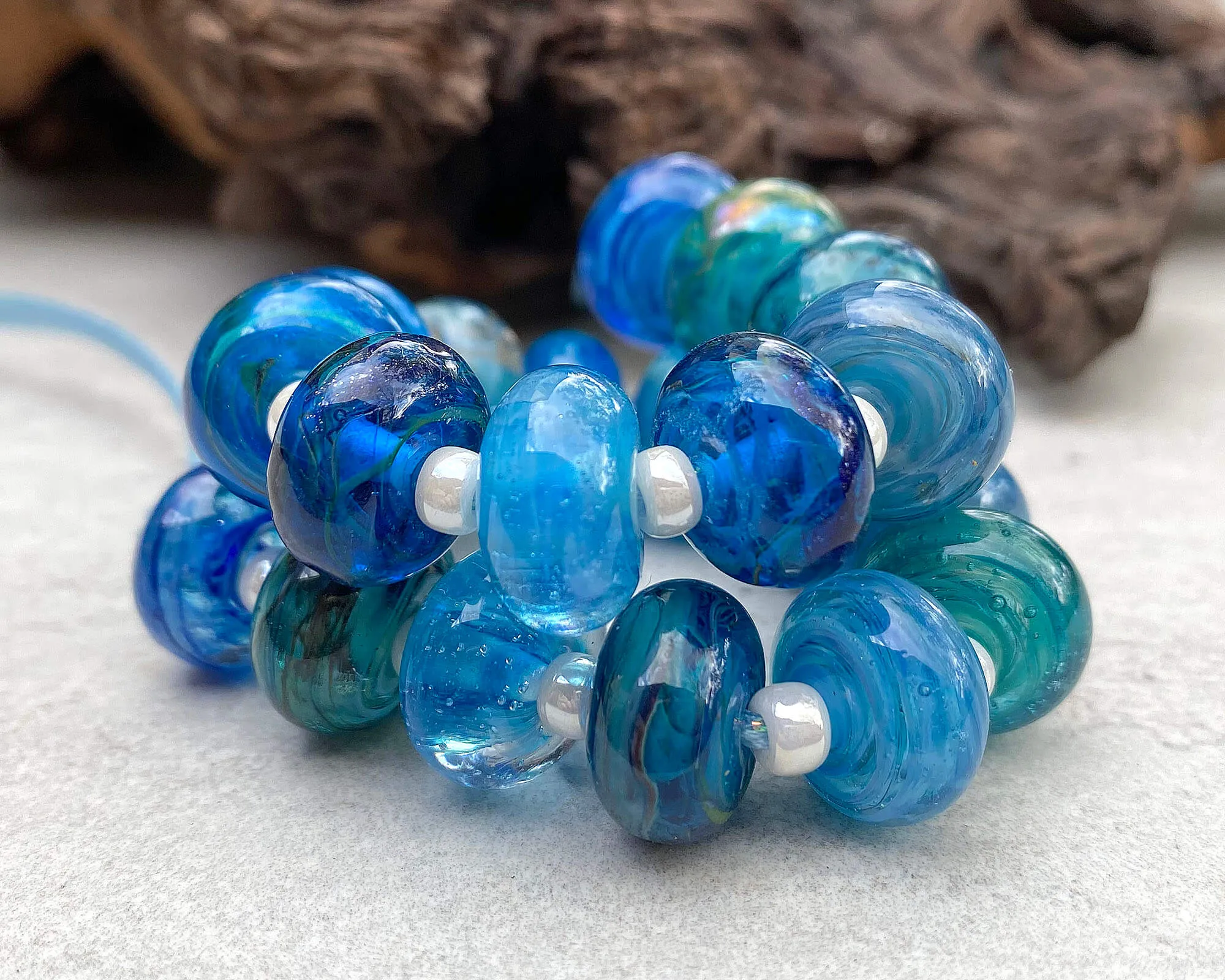 20 Vibrant Blue Ocean Lampwork Beads Set SRA