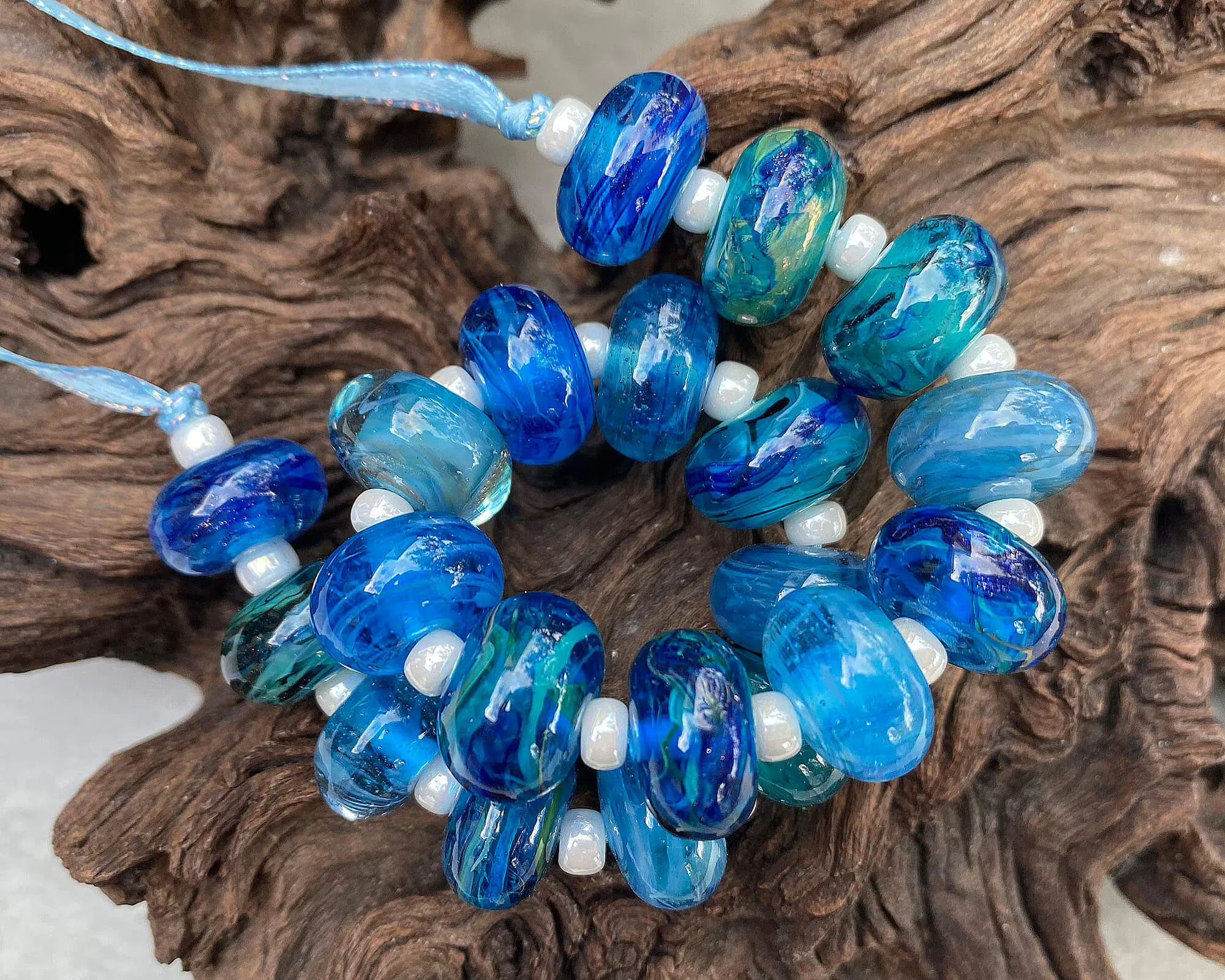 20 Vibrant Blue Ocean Lampwork Beads Set SRA