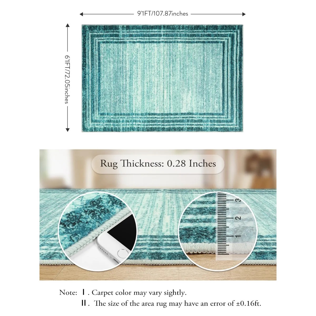 Amabel Modern Abstract Ombre Border Minimalist Teal Area Rug