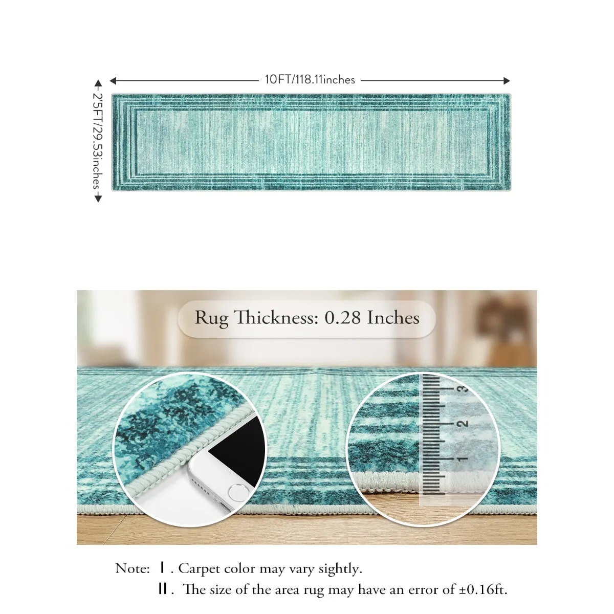 Amabel Modern Abstract Ombre Border Minimalist Teal Area Rug