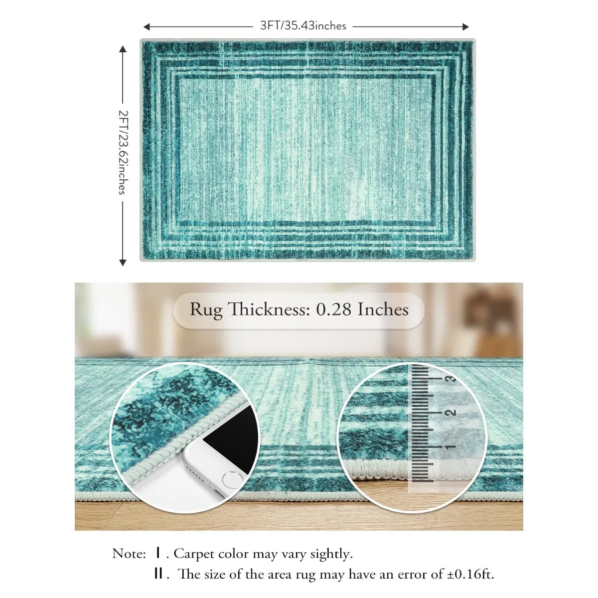 Amabel Modern Abstract Ombre Border Minimalist Teal Area Rug