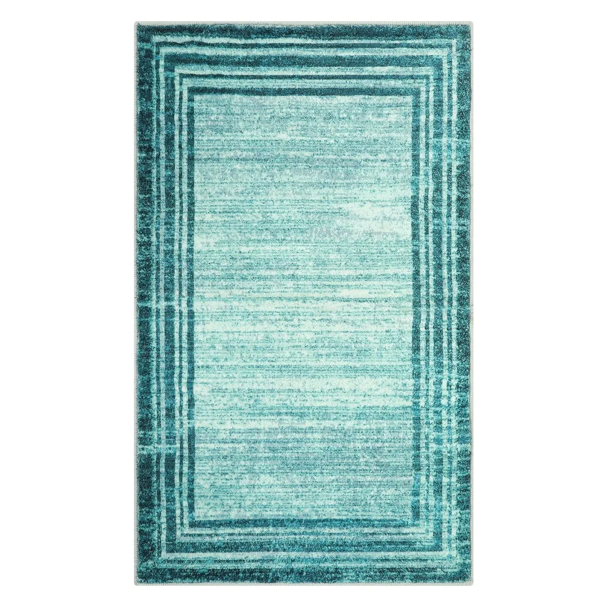 Amabel Modern Abstract Ombre Border Minimalist Teal Area Rug