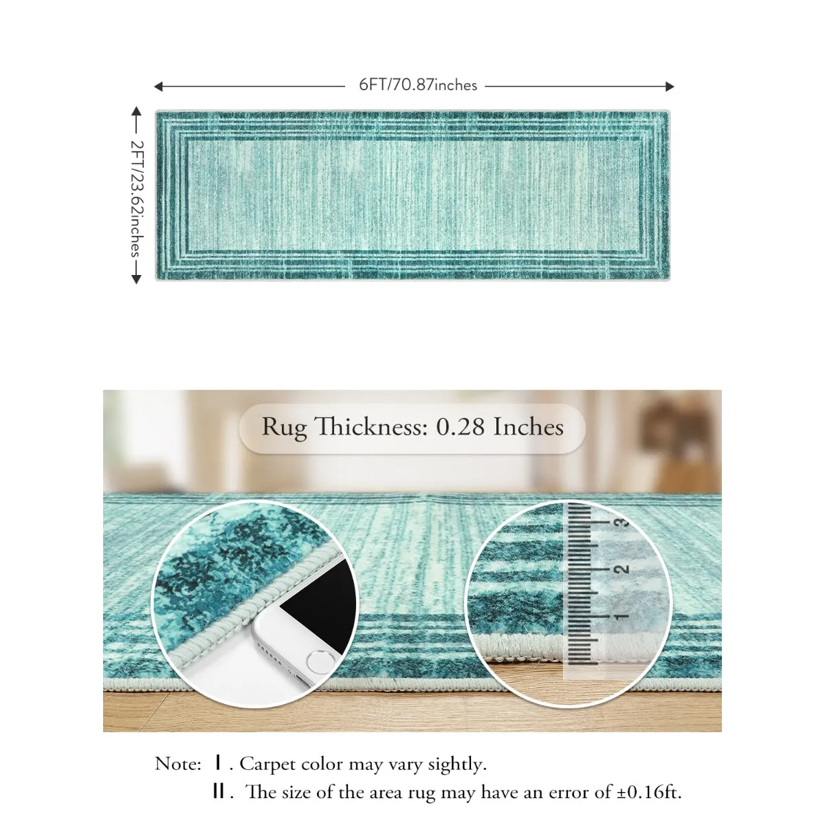 Amabel Modern Abstract Ombre Border Minimalist Teal Area Rug