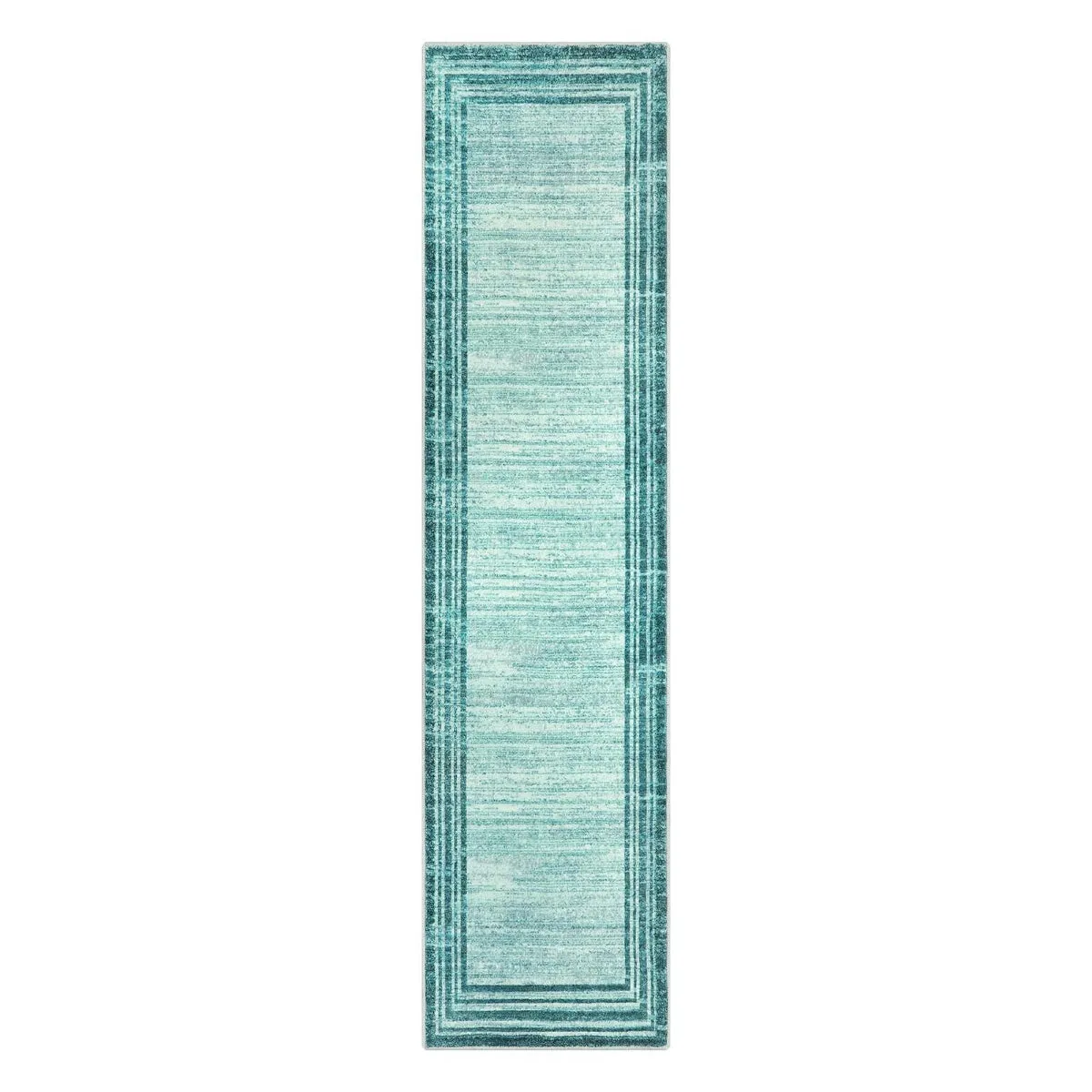 Amabel Modern Abstract Ombre Border Minimalist Teal Area Rug