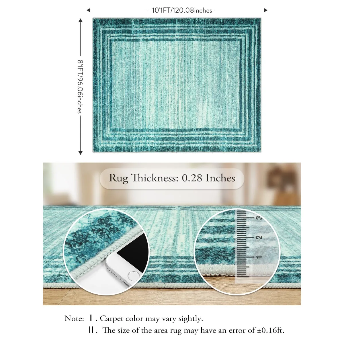 Amabel Modern Abstract Ombre Border Minimalist Teal Area Rug