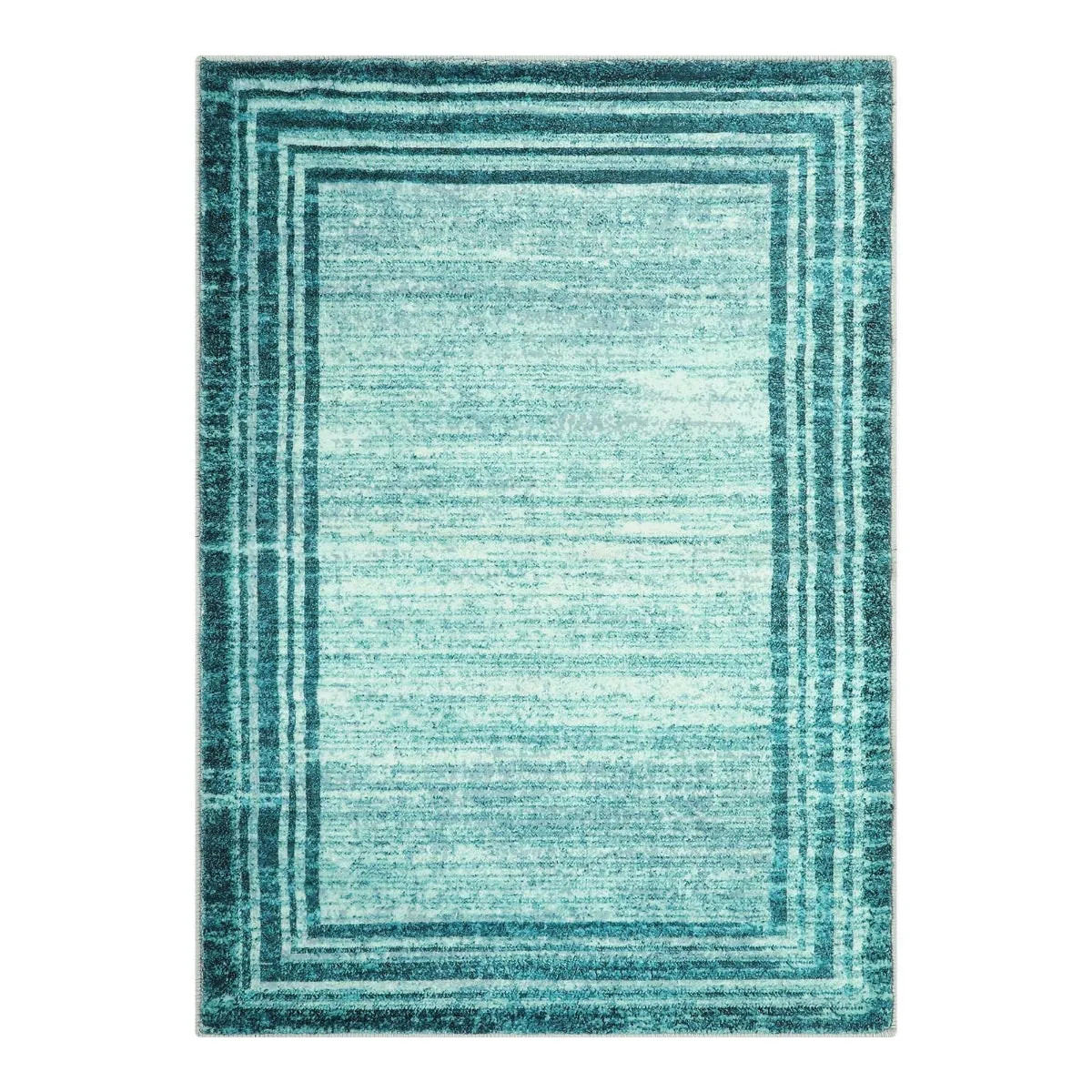 Amabel Modern Abstract Ombre Border Minimalist Teal Area Rug