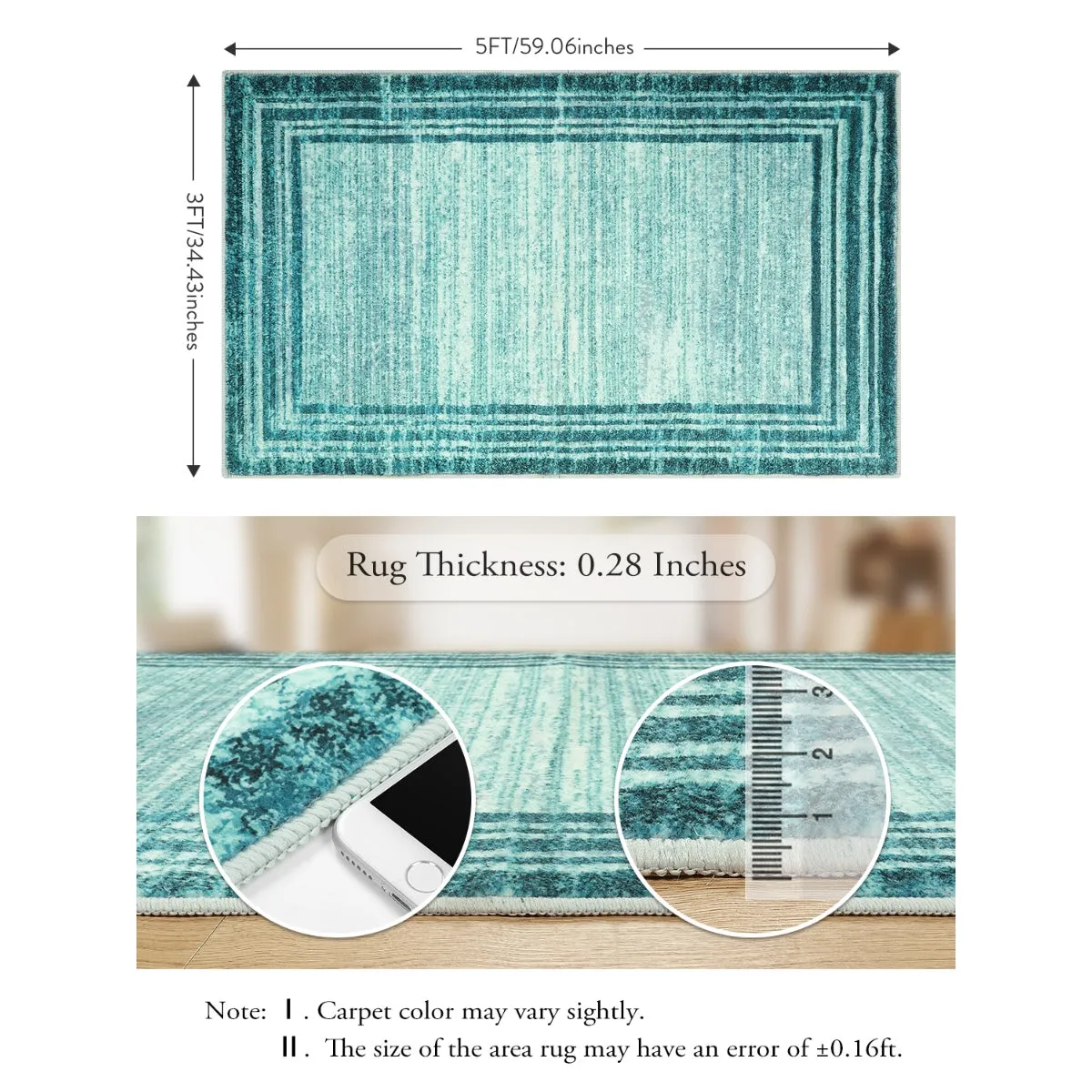 Amabel Modern Abstract Ombre Border Minimalist Teal Area Rug