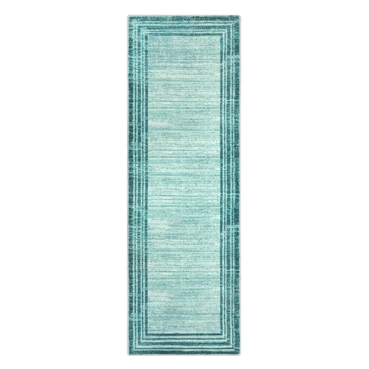 Amabel Modern Abstract Ombre Border Minimalist Teal Area Rug