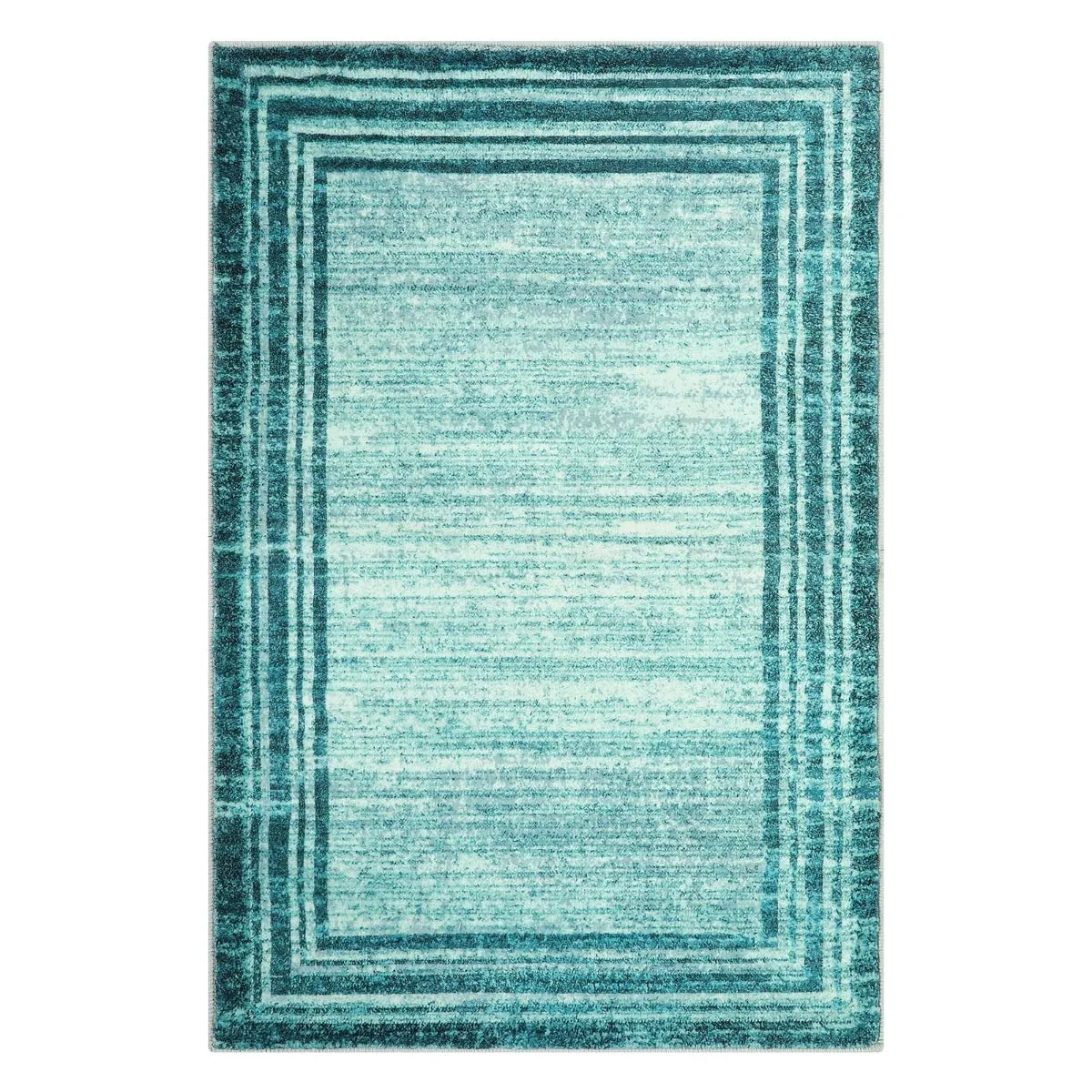 Amabel Modern Abstract Ombre Border Minimalist Teal Area Rug