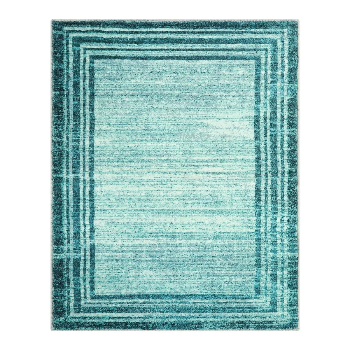 Amabel Modern Abstract Ombre Border Minimalist Teal Area Rug