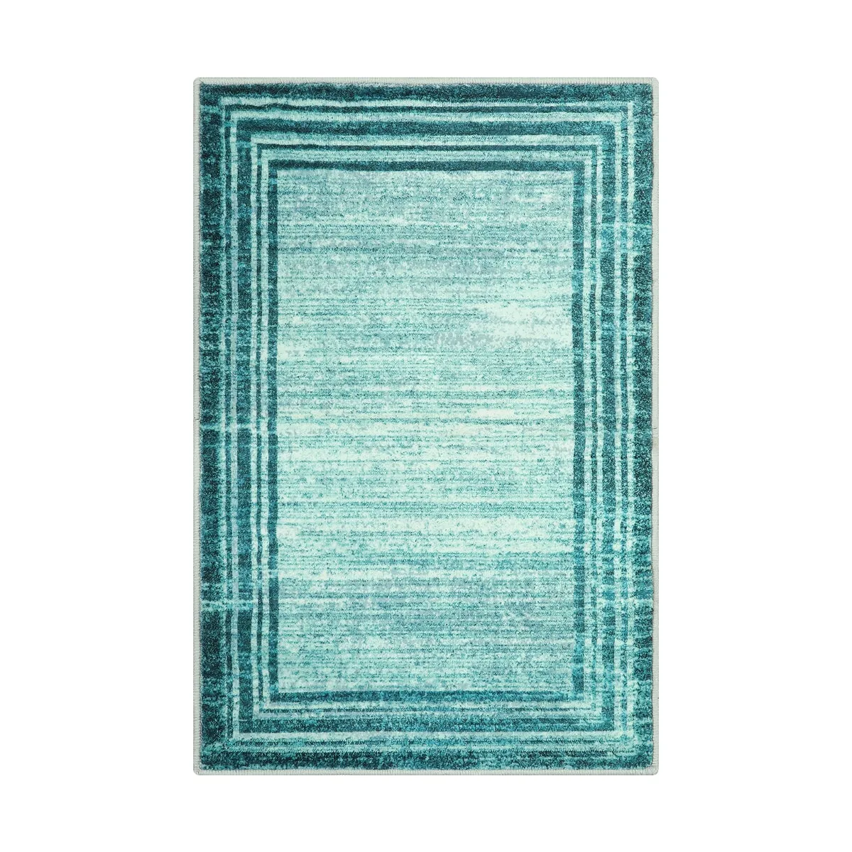 Amabel Modern Abstract Ombre Border Minimalist Teal Area Rug