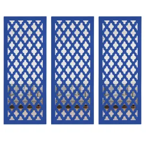 ANTIQUE HOUSE IN Wall Mirror Decor Panel Wooden Hanging Jharokha Rectangular Wall Decor Frame for Living Room, Bed Room [30 x 12 Inch, Blue-Pack of 3]