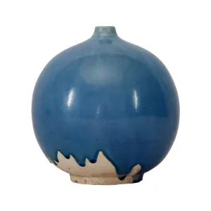 Approx. 6” Vintage Style Blue Round Vase With Small Opening