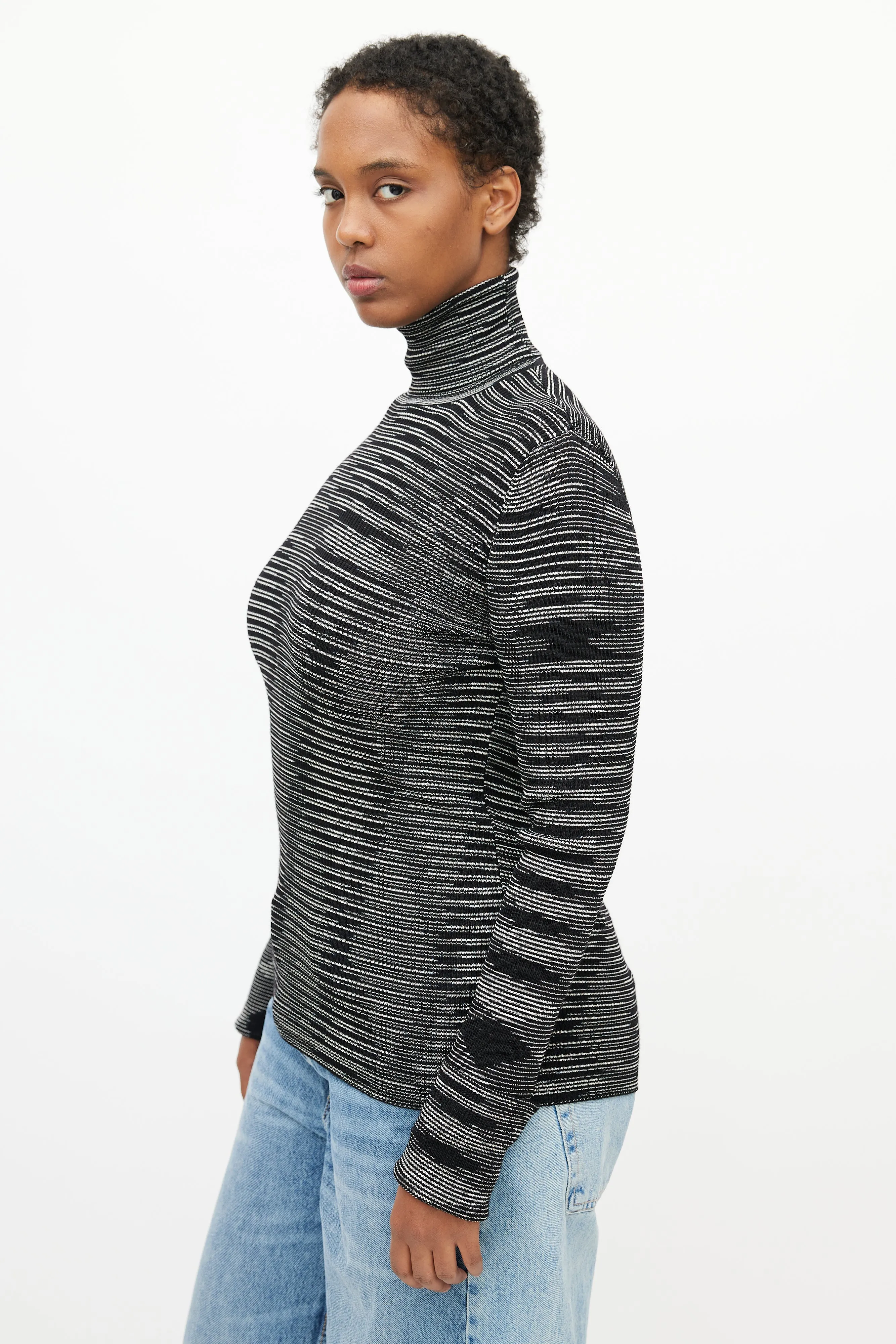 Black & White Stripe Turtleneck Top