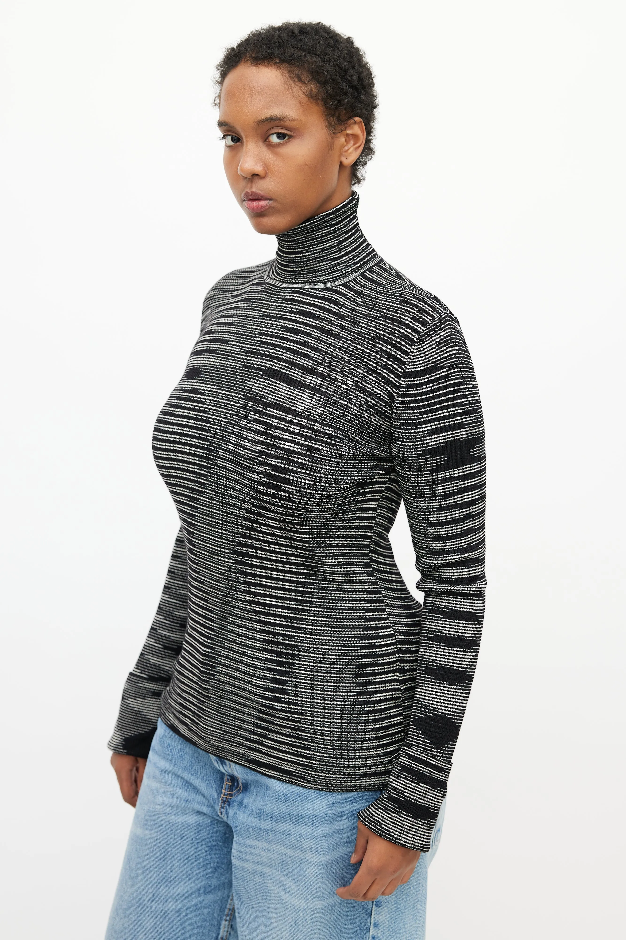 Black & White Stripe Turtleneck Top