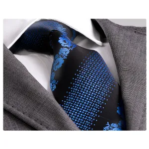 Black Blue Snake Skin Silk Tie with Gift Box