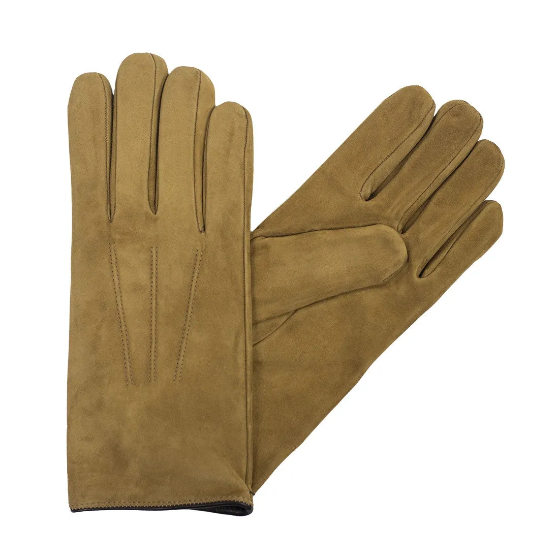 Camel color suede gloves, cashmere lining