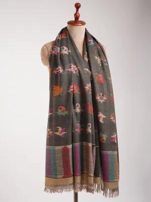 Carbon Black Handwoven Kani Cashmere Pashmina Shawl