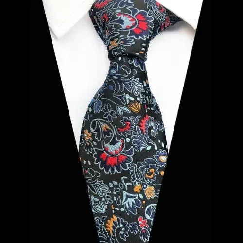 Classy Men Black Detailed Floral Silk Tie