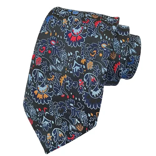 Classy Men Black Detailed Floral Silk Tie