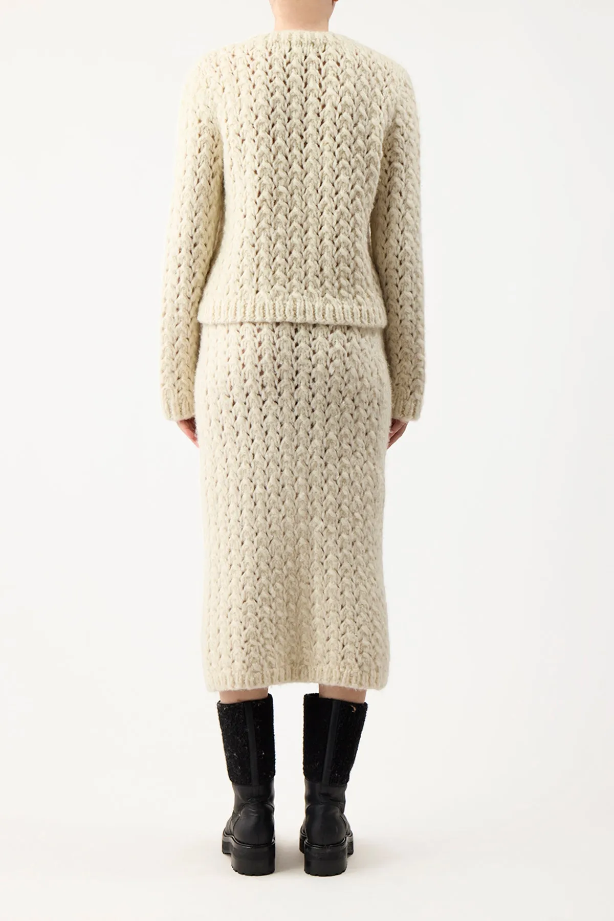 Collin Knit Midi Skirt in Ivory Welfat Cashmere