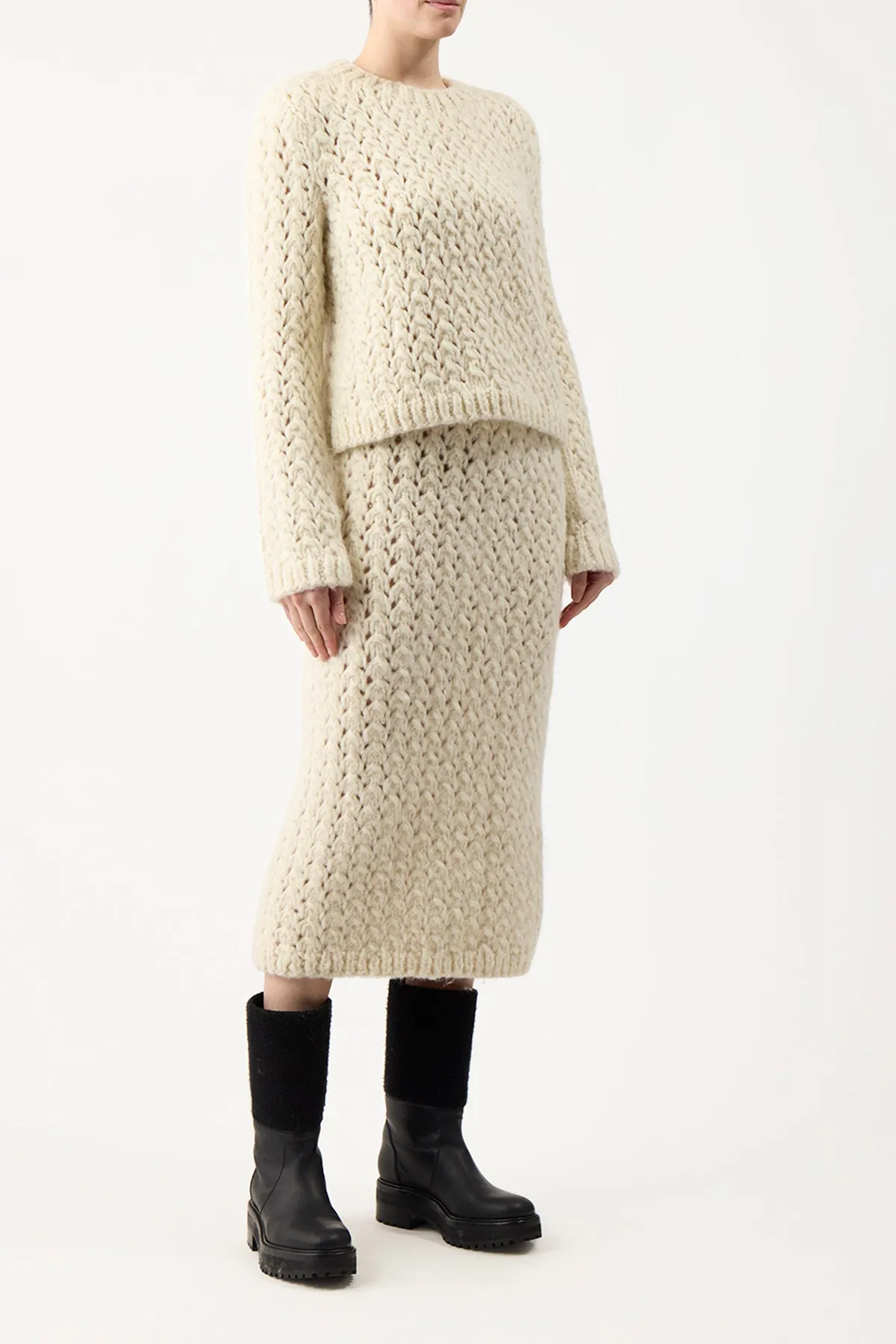 Collin Knit Midi Skirt in Ivory Welfat Cashmere