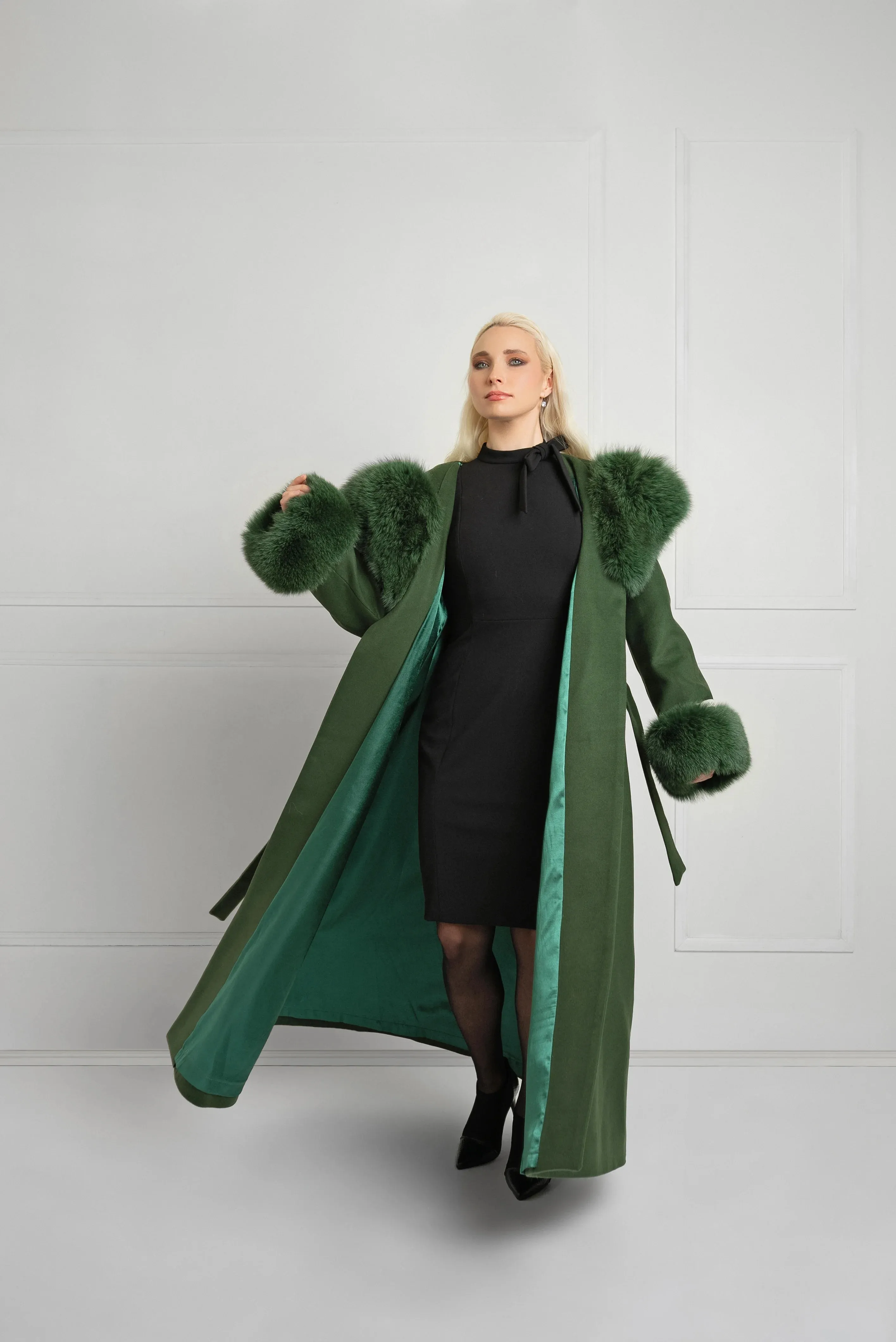 Enchanted Forest Cashmere Coat with Fox Fur Trim