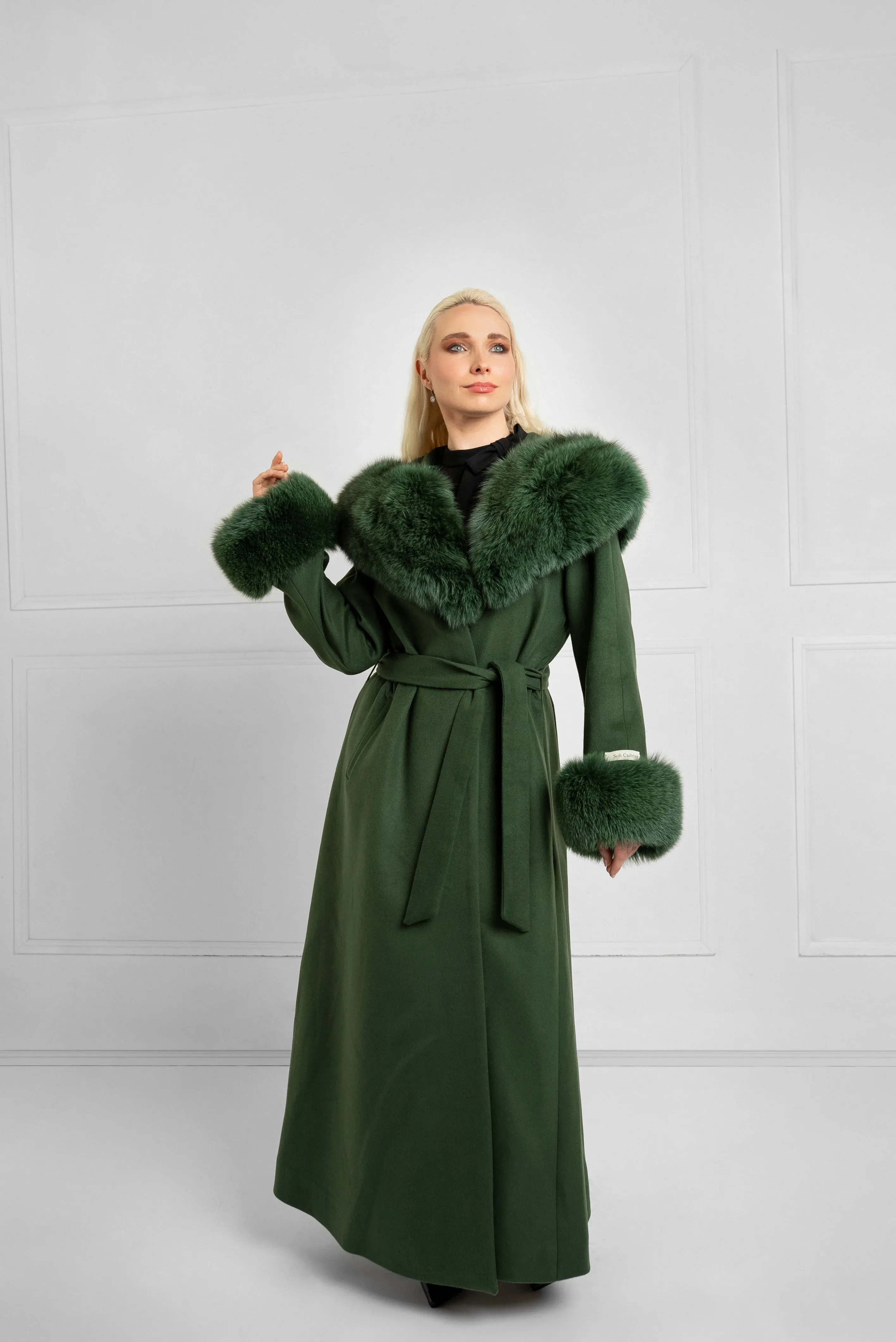 Enchanted Forest Cashmere Coat with Fox Fur Trim