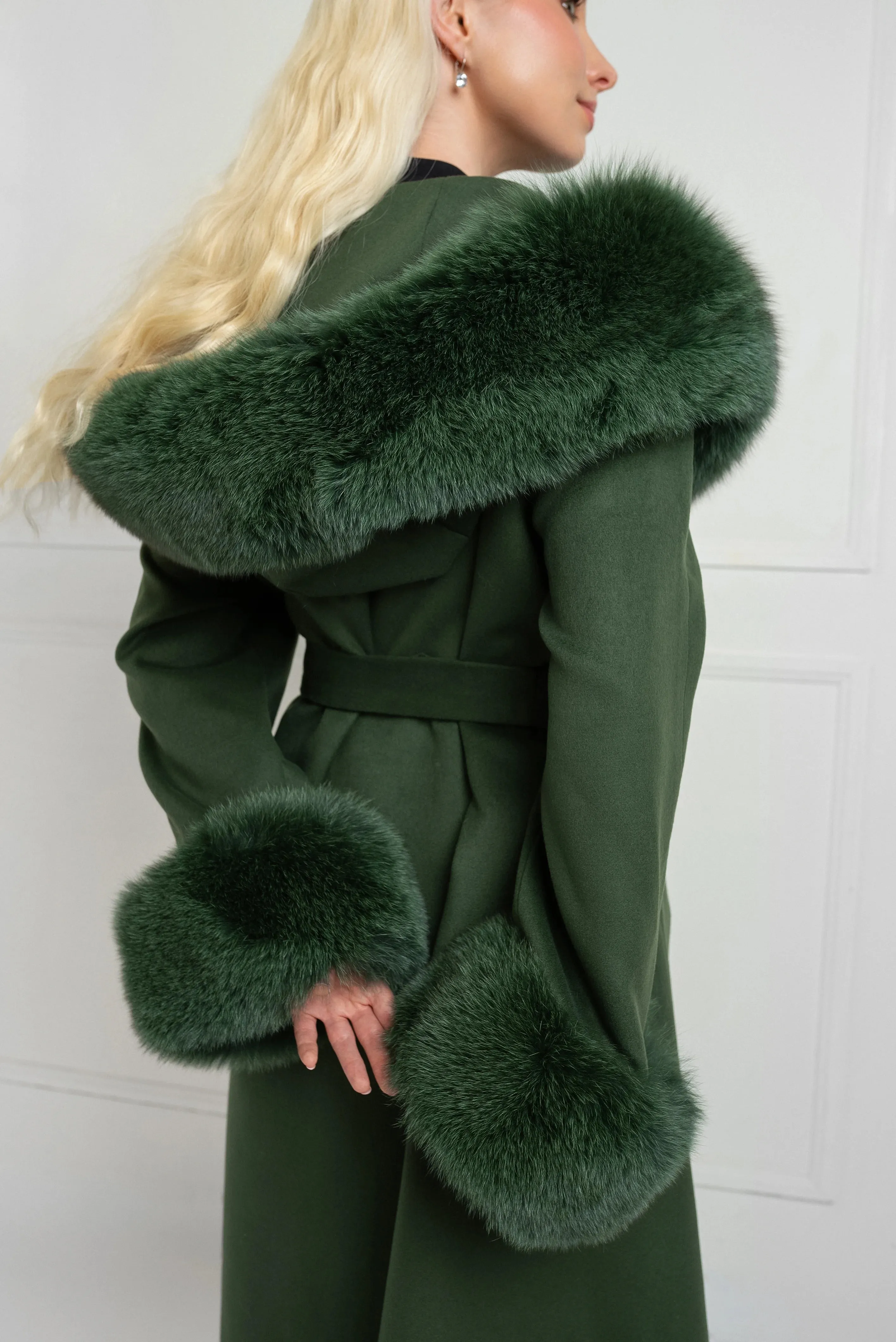 Enchanted Forest Cashmere Coat with Fox Fur Trim