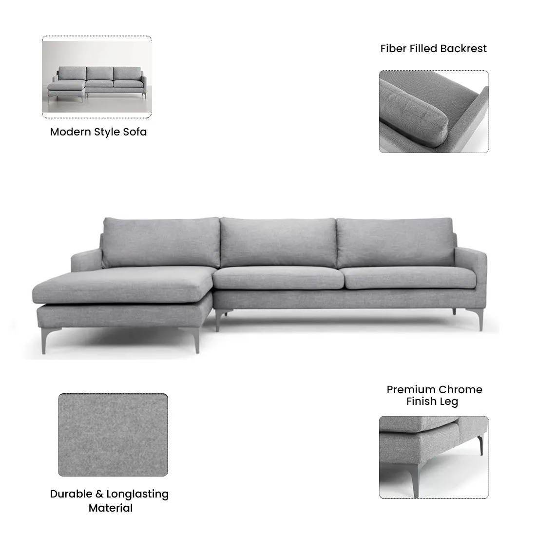 Franco 4 Seater Fabric L Shape Sofa