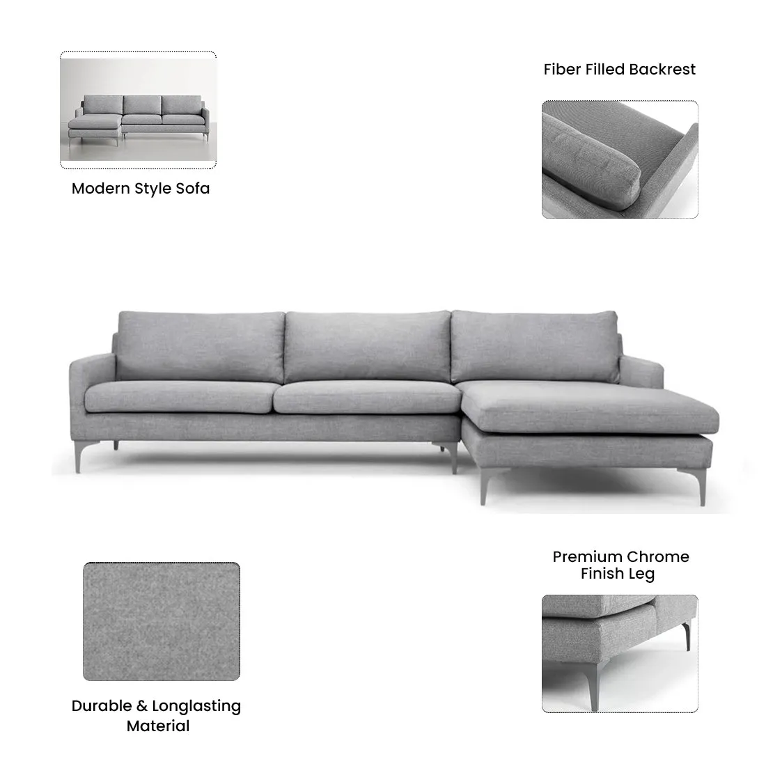 Franco 4 Seater Fabric L Shape Sofa