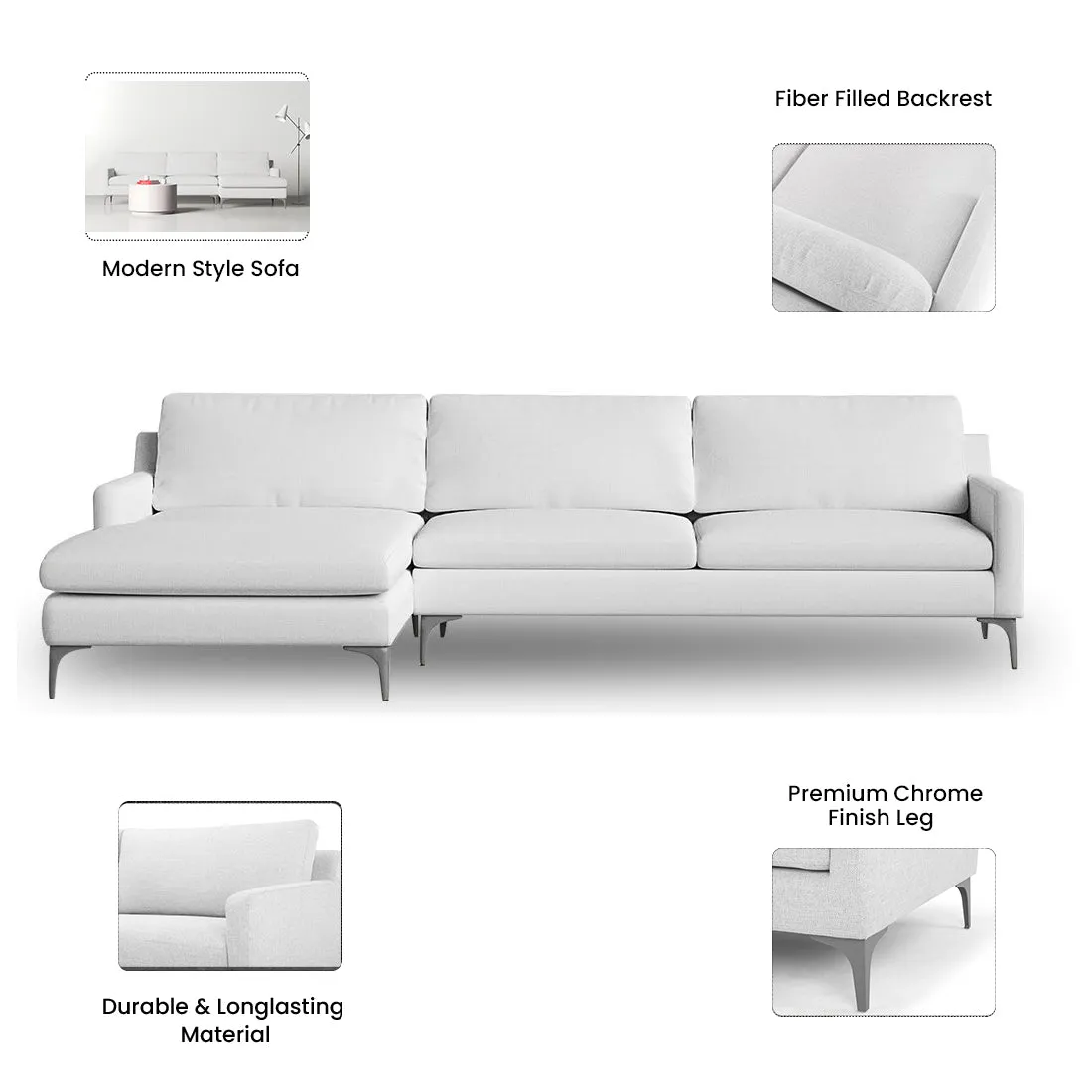 Franco 4 Seater Fabric L Shape Sofa