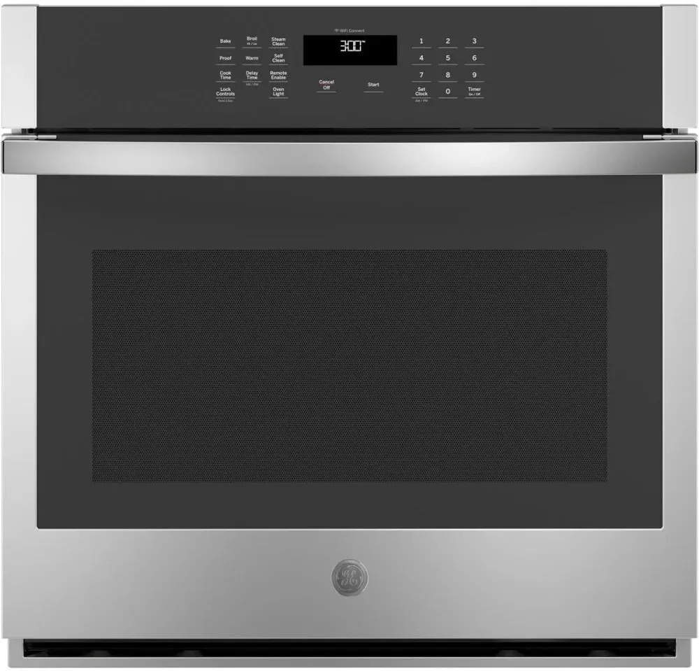 GE JTS3000SNSS 30 Inch Electric Single Wall Oven with Scan-to-Cook, WiFi, Glass Touch Controls, Steam Self-Clean, Heavy-Duty Racks, 10-Pass Bake Element, 8-Pass Broil Element, Sabbath Mode, ADA Compliant, and UL Certified: Stainless Steel