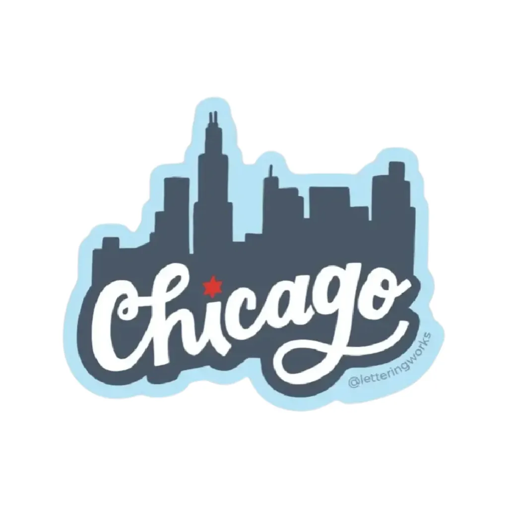 Hand Drawn Chicago Skyline Blue Sticker