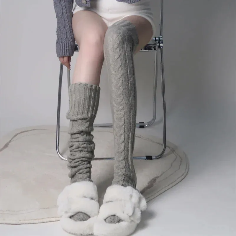 Knitted Knee High Leg Warmers Cozy Wool Winter Socks