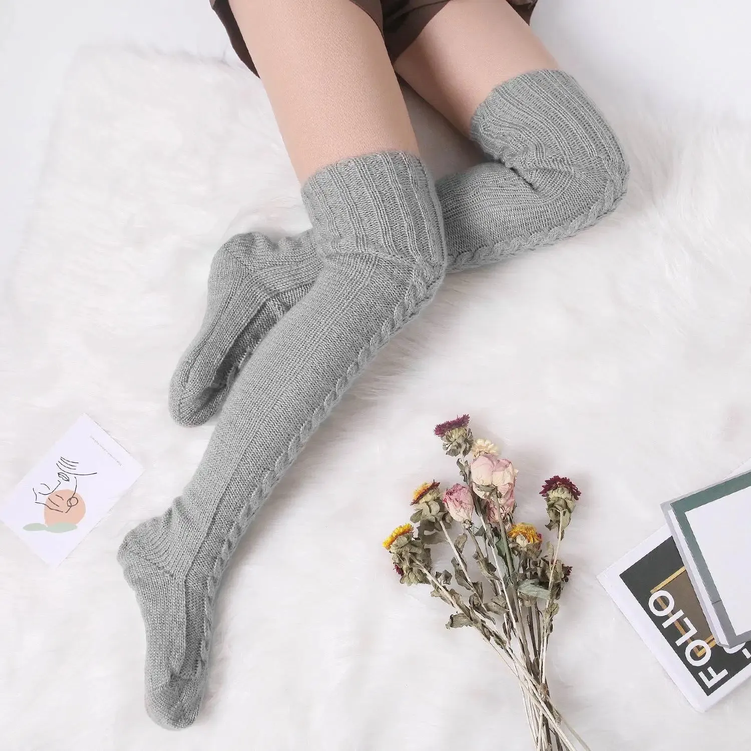 Knitted Knee High Leg Warmers Cozy Wool Winter Socks