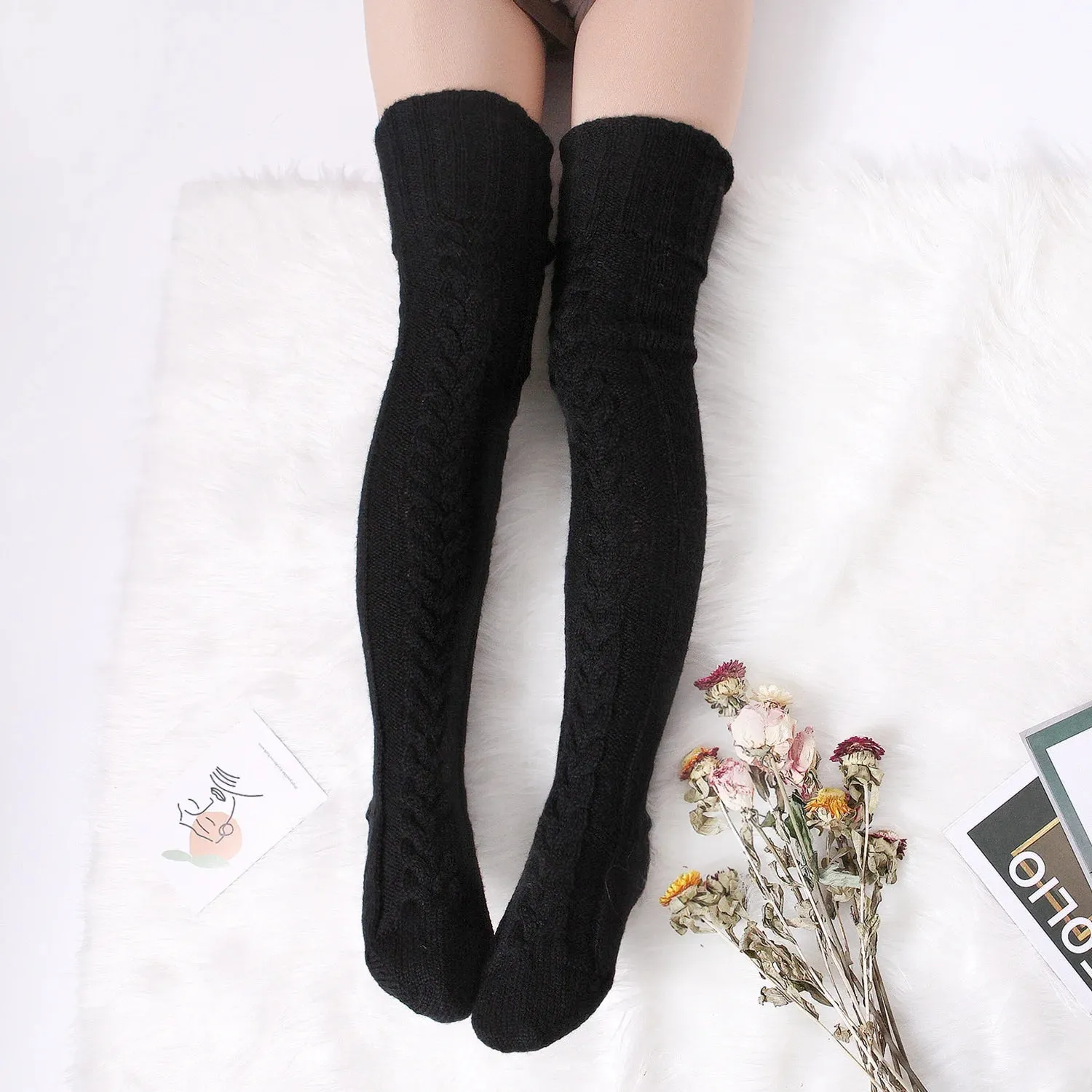 Knitted Knee High Leg Warmers Cozy Wool Winter Socks