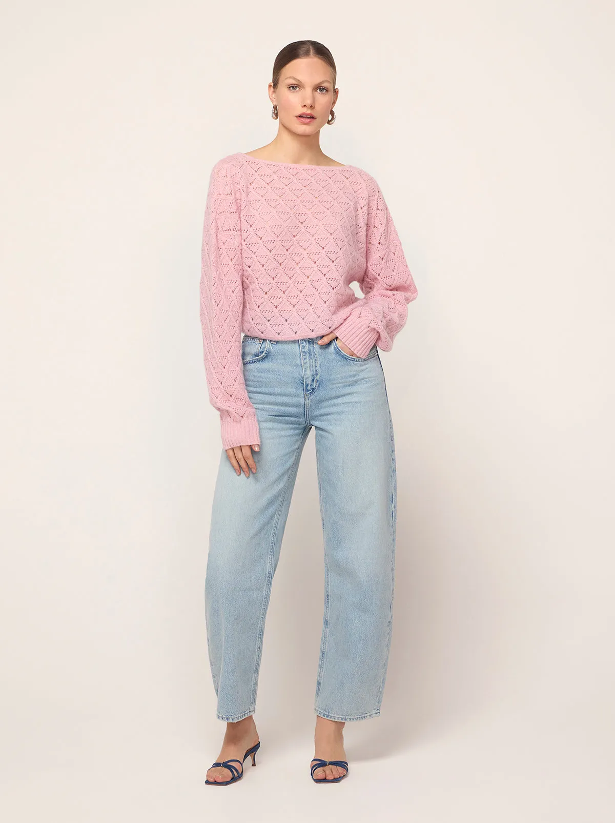 Krissy Pink Pointelle Rose Knit Cardigan