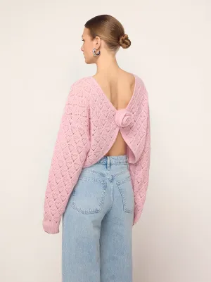 Krissy Pink Pointelle Rose Knit Cardigan