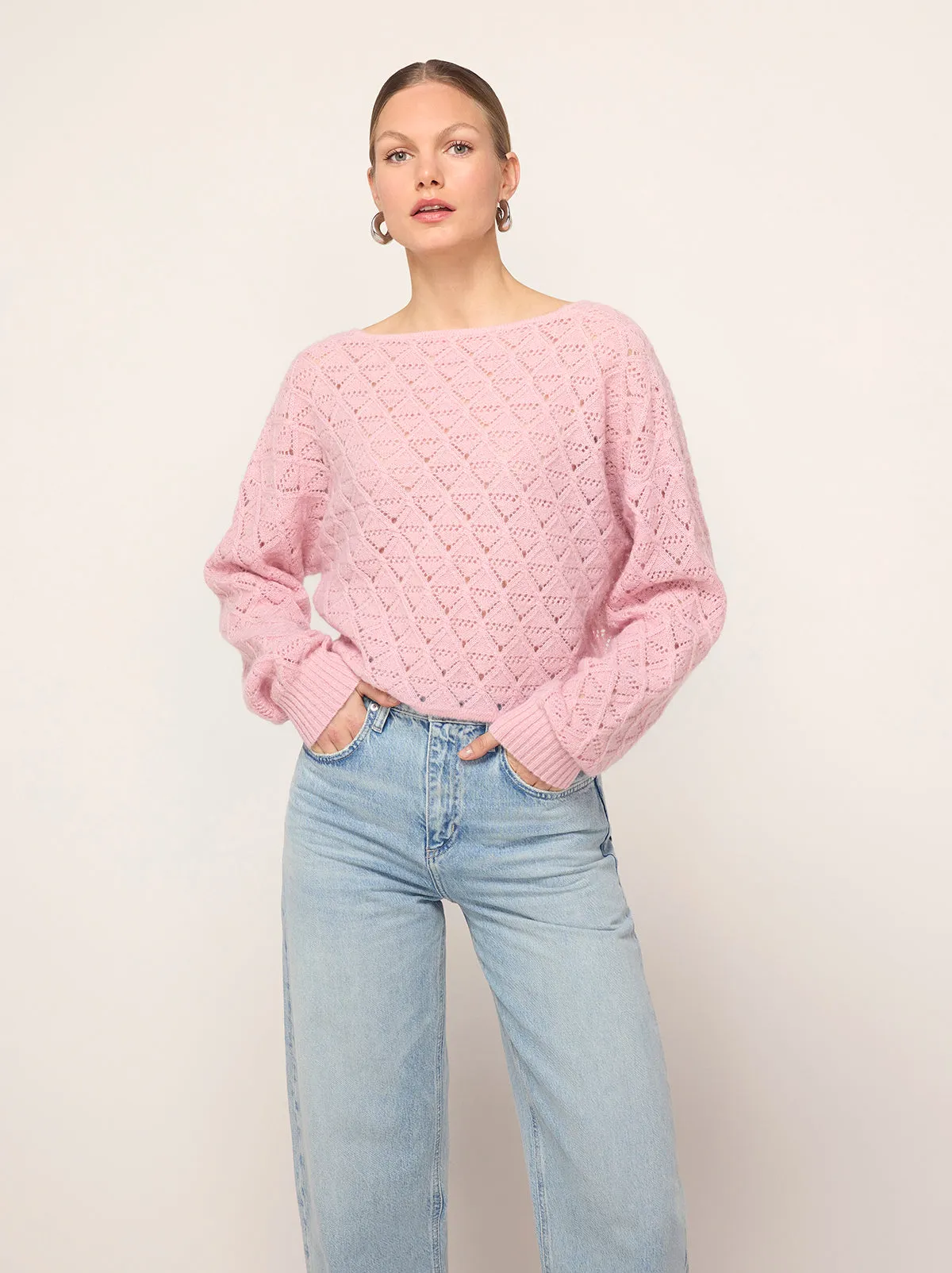 Krissy Pink Pointelle Rose Knit Cardigan