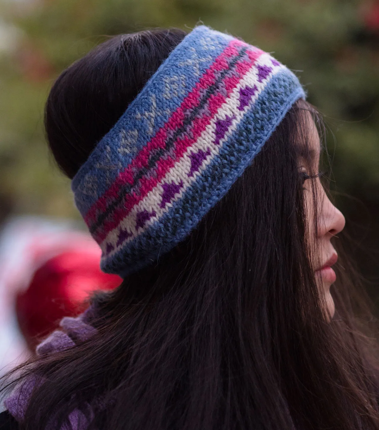 Light Blue Multicolored Pure Woolen Head Band