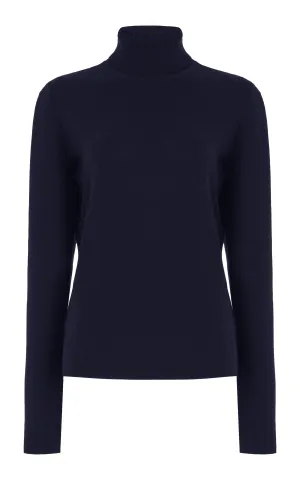 May Knit Turtleneck in Dark Navy Merino Wool Cashmere